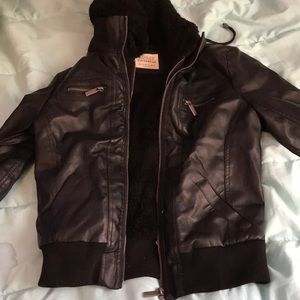 black flees leather jacket